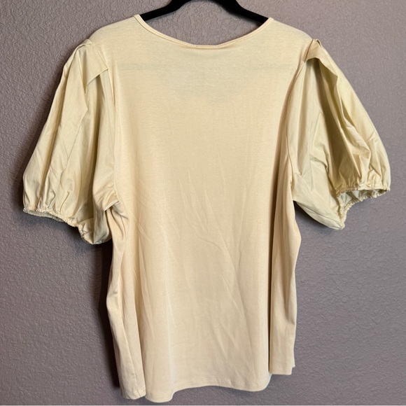 Calvin Klein 1x Plus Size Beige Tan Puff Sleeve Top Buttons Ribbed NEW NWT - Picture 10 of 10